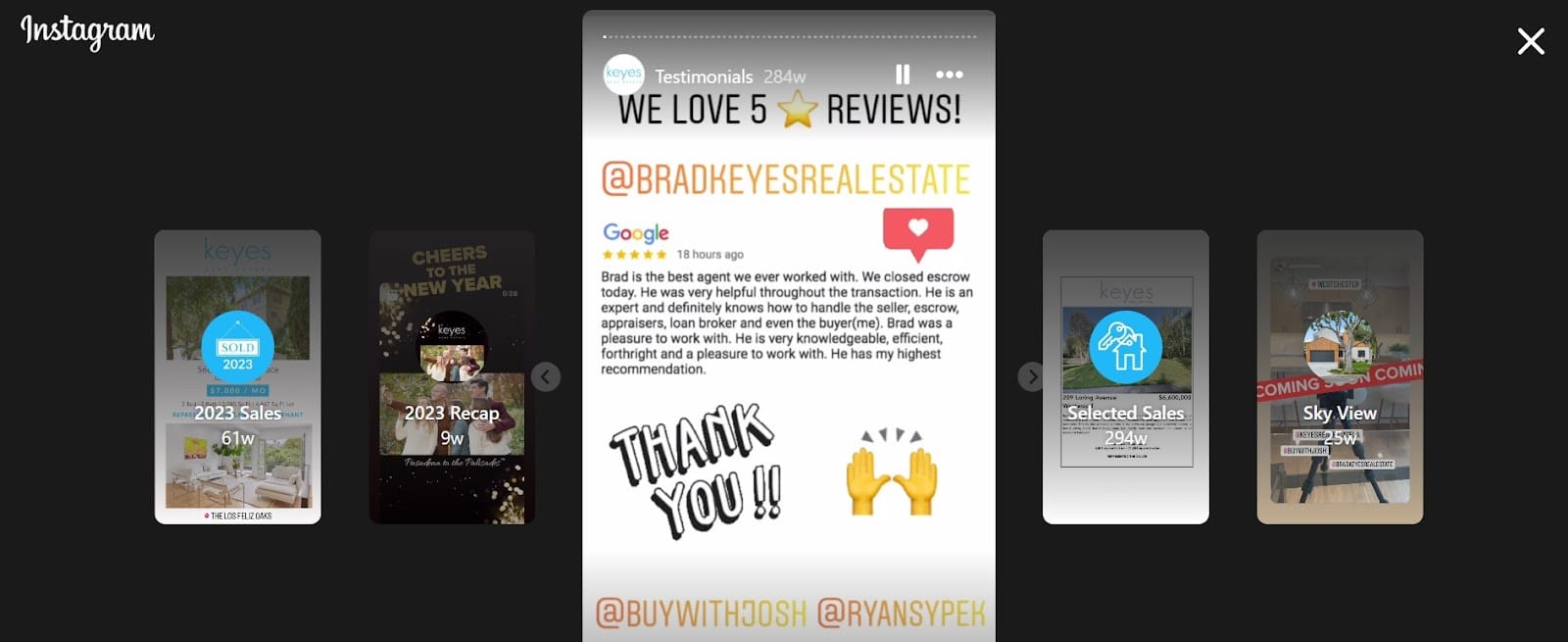 Instagram story highlight for real estate